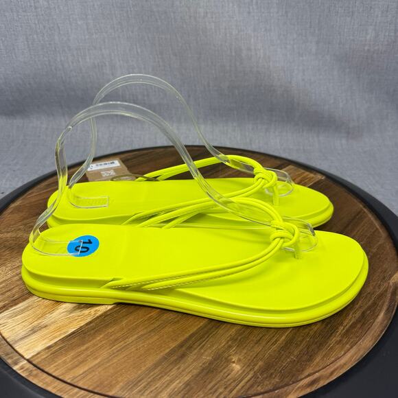 Olukai 'Aka Sandals Women's 10 Citron Yellow Neon Thong Knotted Leather NWT - Picture 1 of 6